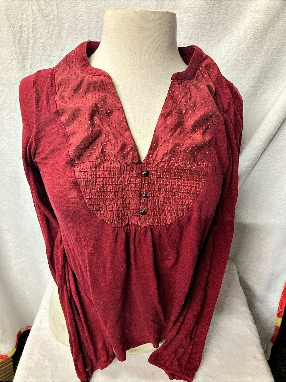 Lucky Brand Embroidered Tunic in Red Size Small Like New